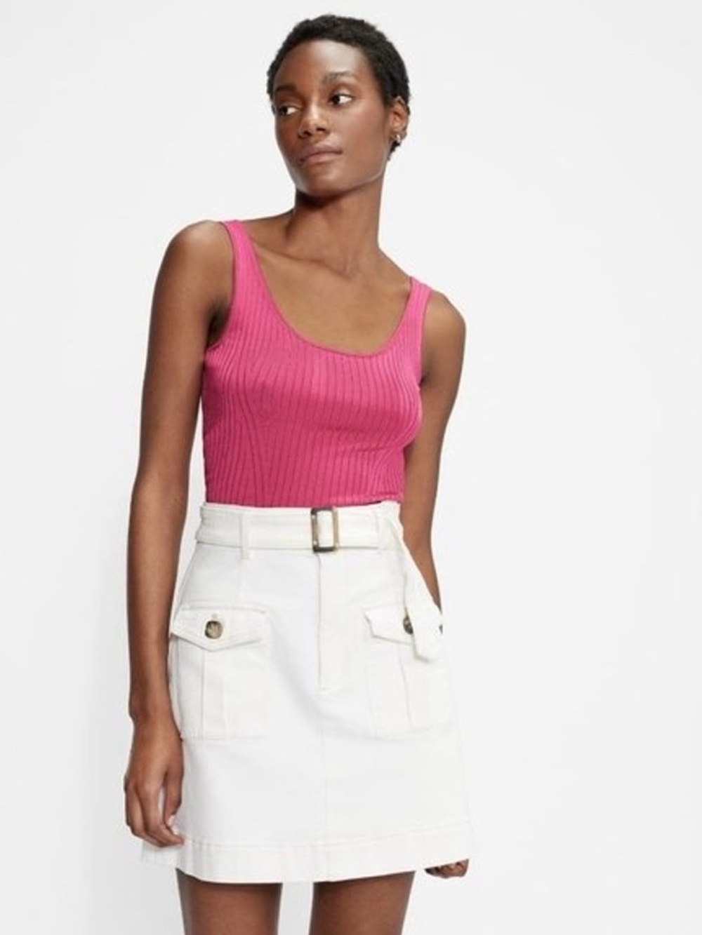 TED BAKER Ribbed Lettuce Hem Scoop Neck Tank Top